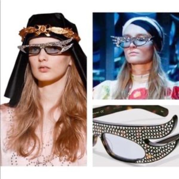 Gucci 56MM Embellished Asymmetrical Cat Eye Sunglasses Limited Edition